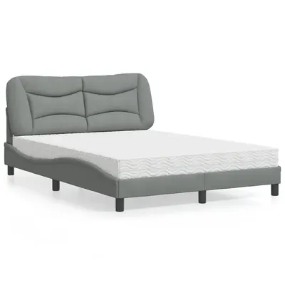 vidaXL Pat cu saltea, Hvar, gri deschis, 140x190 cm, textil