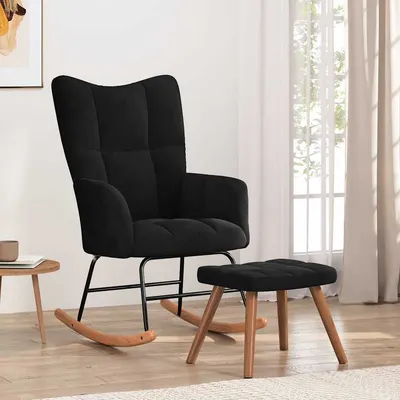 vidaXL Scaun balansoar cu taburet, negru, catifea