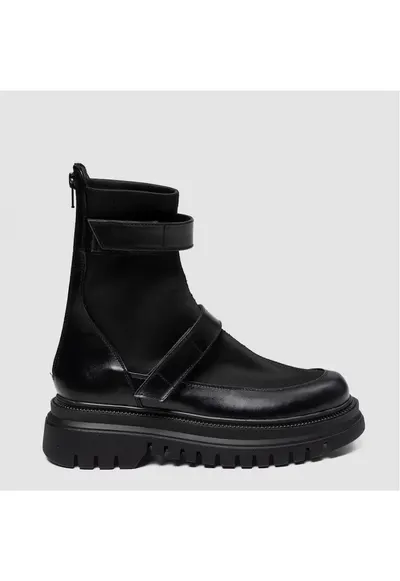 Ghete din piele naturala si textil Soft Rock - Negru
