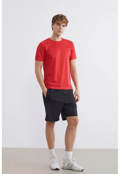 Tricou uni cu decolteu la baza gatulu - Rosu vermillion