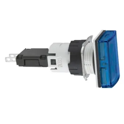 Lampa pilot completa albastra dreptunghi. Ø16 cu LED 12, 24V integral
