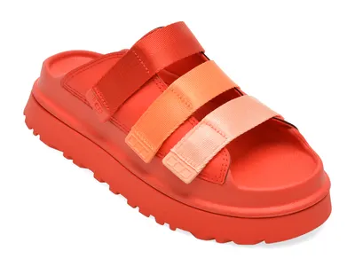 Papuci UGG rosii, GOLDENGLOW SLIDE, din piele ecologica