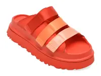 Papuci UGG rosii, GOLDENGLOW SLIDE, din piele ecologica