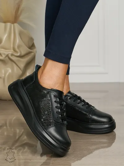 Pantofi casual piele naturala CU TALPA GROASA CRL1509 NEGRU
