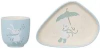 Set din ceramica Bloomingville Bunny - Pahar si farfurie, albastre