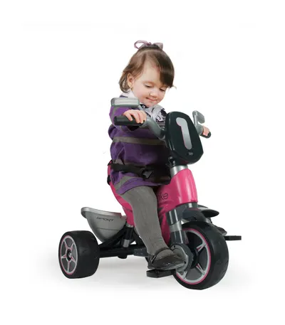 Tricicleta evolutiva pentru copii Injusa Body Pink cu maner parental, cadru din aluminiu, suport picioare, bara detasabila, roti Eva, cosulet, geanta, varsta 10 luni+