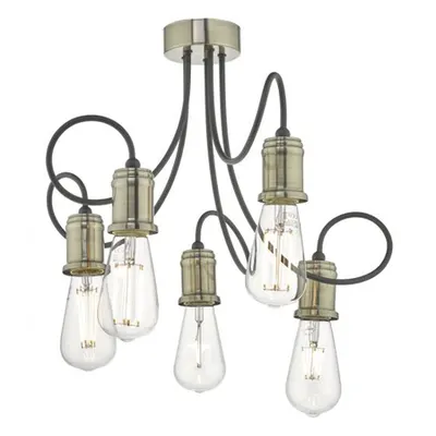 Plafoniera Alzbet 5 Light Semi Flush Antique Brass & Black