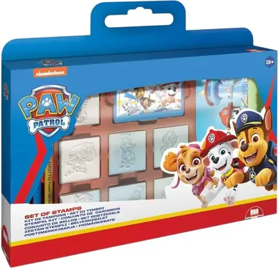 Set de ștampile Multiprint Paw Patrol - 7 bucăți, cu 3 markere, albastru