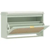 HOMCOM Banc pentru pantofi, banc de depozitare, șezut căptușit, sertar rabatabil, ușă din ratan, 80 x 26 x 47,5 cm, verde | Aosom Romania
