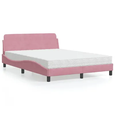 vidaXL Pat cu saltea, Dover, roz, 140x190 cm, catifea