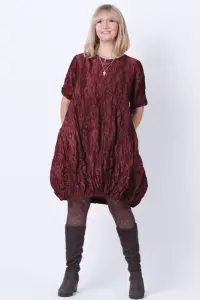 Rochie midi gogosar din tafta cu memorie, bordo metalizat