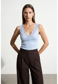 Bluza dama - bluza mulata din dantela - casual - albastru deschis - captusita -