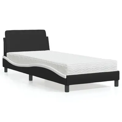 vidaXL Pat cu saltea, Dover, negru și alb, 90x200 cm, piele ecologică