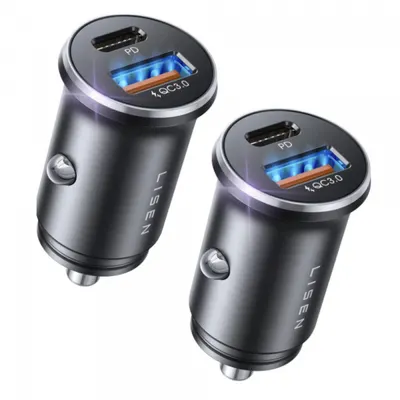 Incarcator Auto Lisen, 51W, 3A, 1 x USB-A - 1 x USB-C, Set 2 bucati, Negru YL0223080037