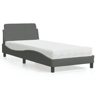 vidaXL Pat cu saltea, Dover, gri închis, 90x190 cm, textil