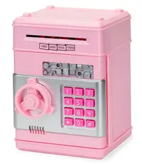 Pusculita interactiva ATM tip Seif pentru copii cu dimensiunea de 19x13x13 cm ROZ