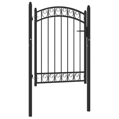 vidaXL Poartă de gard EMMEN cu blat arcuit din oțel, 100x98,5 cm, negru