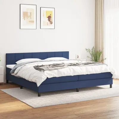 Gossi pat box spring cu saltea, albastru, 200x200 cm, textil