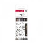 Set 5x Liner UNI PIN-200 ASP014, pe baza de apa, varf pensula + pensula extra-fin, negru, gri deschis, gri inchis, sepia