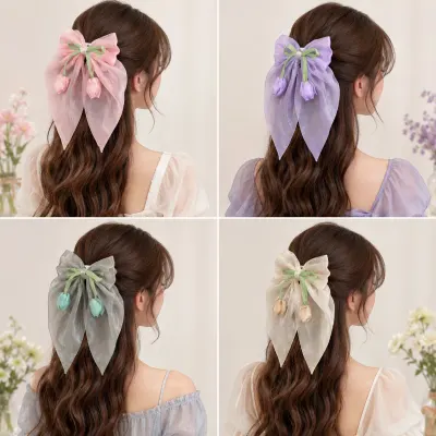 Clamă de Păr cu Fundă și Lalele – Accesorii de par Engros-Y142
