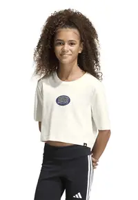 Tricou crop cu logo - Alb fildes - Albastru indigo -