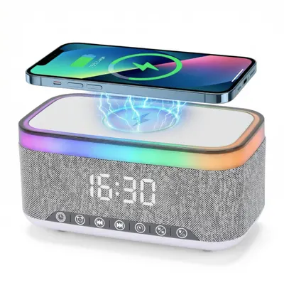 Ceas desteptator cu alarma, difuzor si incarcator wireless 15 W