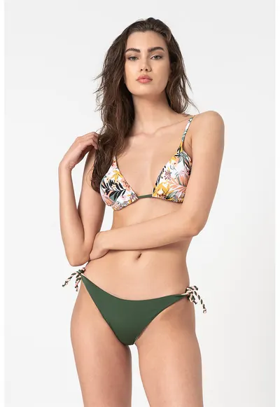 Sutien de baie cu cupe triunghiulare si imprimeu tropical - Alb/Verde/Portocaliu