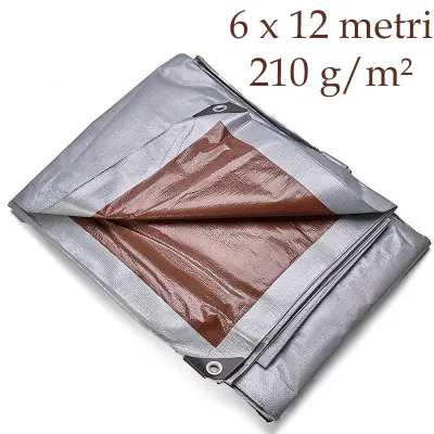 Prelata ranforsata 6x12 m, protectie gospodarie, utilaje, materiale, inele fixare, PE 210 g/mp