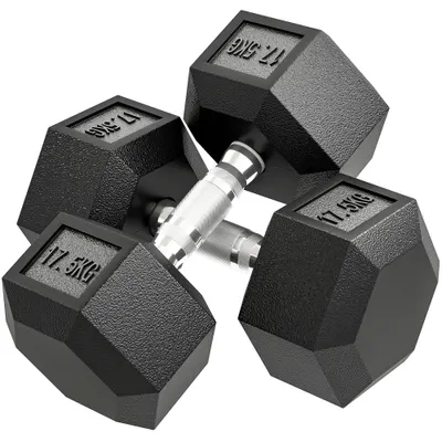 HOMCOM Set de două greutăți hexagonale, din oțel, cauciuc, 16.2 x 16.2 x 34.6 cm, Negru | Aosom Romania