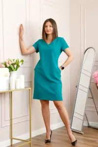 Rochie turcoaz eleganta cu croi drept si anchior Lucinda