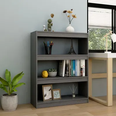 vidaXL Bibliotecă/Separator cameră, gri, 100x30x103 cm, lemn masiv pin