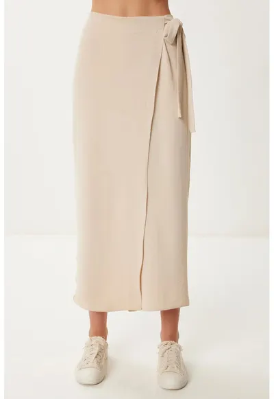 Pantaloni dama - Happiness Istanbul - cropped - talie inalta - crem natural - bumbac/poliester