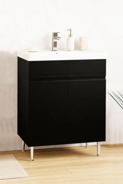 Set Baza front MDF si Lavoar seria 786, montat, 60 cm, negru