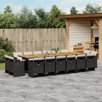 Gossi set mobilier de gradina cu perne, 17 piese, negru, poliratan