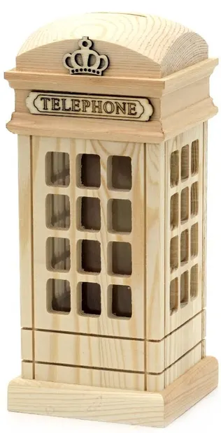 Pușculiță din lemn Em Art - Cabina telefonică, 10 x 10 x 22 cm