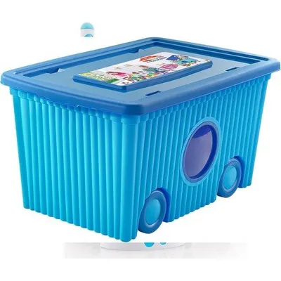 Cutie cu capac din plastic pentru depozitare jucarii cu roti Blue 40L