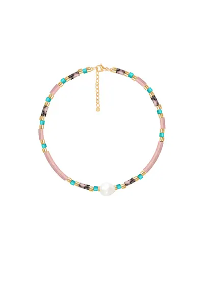 Bratara placata cu aur de 18k - decorata cu pietre Miyuki - perle de cultura si pietre semipretioase