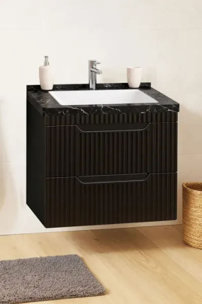 Set Baza front MDF si Lavoar seria 833, suspendata, cu sertare, montat, 60 cm, negru