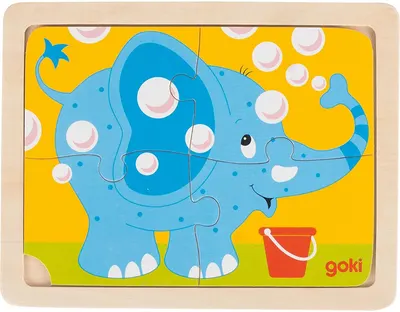Puzzle din lemn pentru copii Goki - Elefant