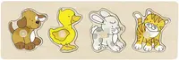 Puzzle din lemn cu manere Goki - Caine, rata, iepure si pisica