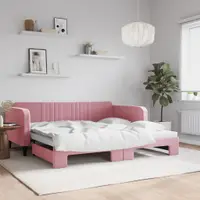 Gossi pat de zi cu extensie, roz, 100x200 cm, catifea