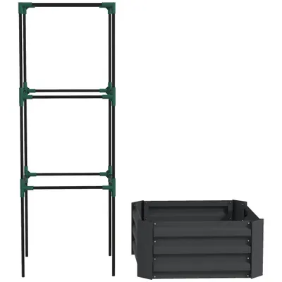 Outsunny Pat înălţat cu spalier cutie de plantare cu suport, fund deschis, rezistent la intemperii, 61 cm x 61 cm x 140 cm, Gri închis | Aosom Romania
