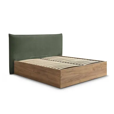 Pat matrimonial verde tapițat/din placă aglomerată de lemn tapițat cu spațiu de depozitare cu somieră 180x200 cm Charlie – Bobochic Paris