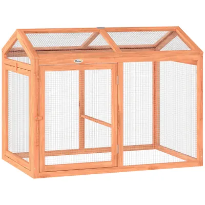 PawHut Coteț pentru găini adăpost exterior cu tijă pentru odihnă și uși duble, din lemn și metal, pentru 2 găini, 104 x 70,5 x 84 cm Portocaliu | Aosom Romania