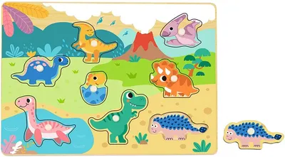 Puzzle din lemn pentru copii Hi Pando din 8 piese - Dinozauri
