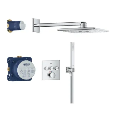 Set de dus incastrat cu baterie termostatata Grohe Grohtherm SmartControl Rainshower SmartActive 310 Cube