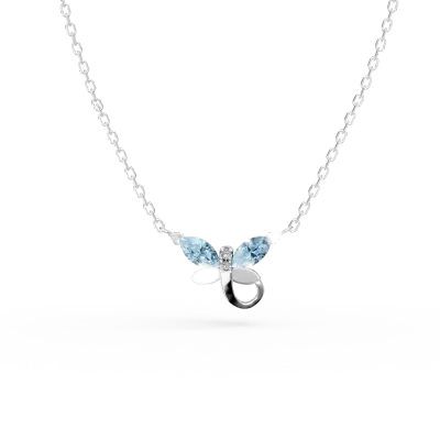Lant cu pandantiv libelula din aur alb cu topaze albastre marquise de 0.3ct si diamante de 0.008ct pentru copii