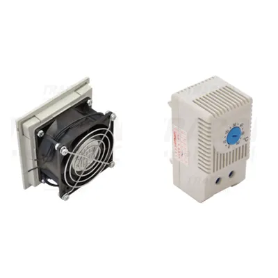 Pachet Ventilatie si Control Temperatura Tablou Electric: Ventilator cu Filtru Aer V35 105x105mm IP54 si Termostat THMS-10 1NO