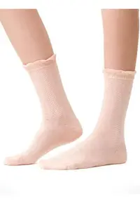 Sosete somon cu model si manseta ajurata S066-014 - Roz somon