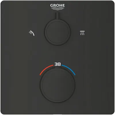 Unitate comanda Grohe Grohtherm Cube 1022092430, aparenta, termostat, 2 iesiri, necesita valva, Negru mat